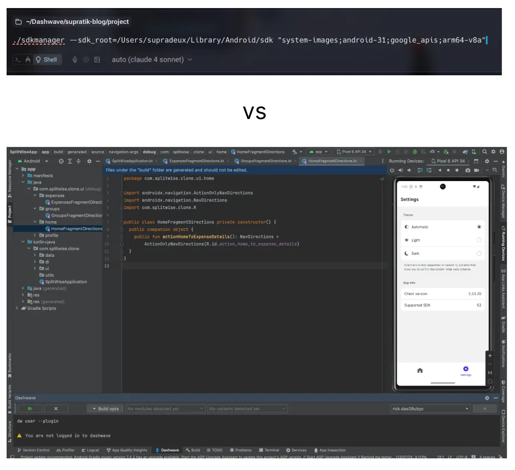 Comparison between Android CLI tools and Android Studio IDE